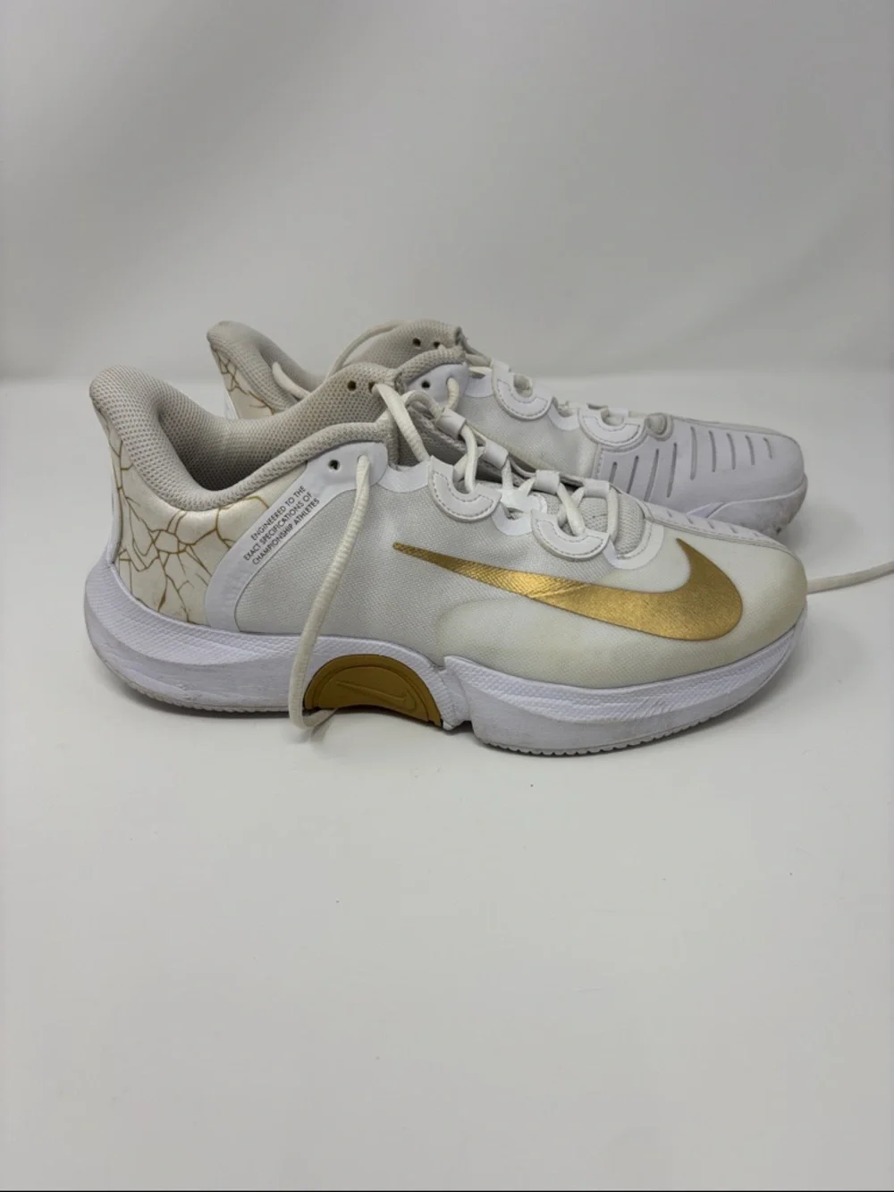 Nike | White Sneakers‎ with Gold Swoosh air zoom court DX0341-100 8.5